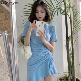 Casual Dresses Women Solid Folds Trendy Stylish All-match Spring Streetwear Ladies Korean Style Simple Daily Delicate Leisure Cozy