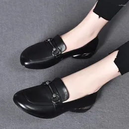 Casual Shoes For Women 2024 Concise Metal Button Soft Leather Women's Low Heels Pumps Slip On Office Ladies Loafers