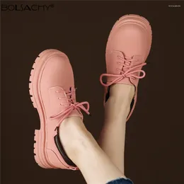 Casual Shoes 2024 Women PU Leather Lace-up Thick Bottom Flat Platform Zapatillas Mujer Pink Spring Autumn Causal Flats Oxfords