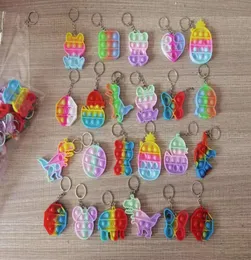 Push cocô seus brinquedos sensoriais de bolhas simples brinquedo infantil mini chaveiro de keychain desenho animado tie-dye cadeias de dedos h41ucii6876361