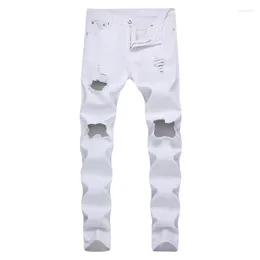 Jeans maschile 2024 Fashion High Street Street Street's Beggar's Broken Hole Slip Slim Fit Micro Elastic Denim Pants