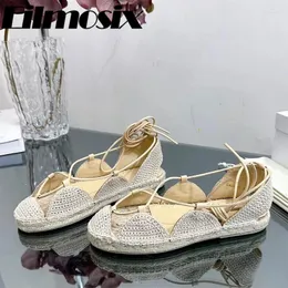 أحذية غير رسمية 2024 Hollow Flat Cheels Fisherman's Women مغلقات Lace Up Espadrille Sandals Summer Beach Sandal