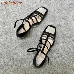 Casual Shoes Square Toe Heel Women Sandals Fashion Cover Cross Tied Sexy Party Mixed Color 2024 Arrivals