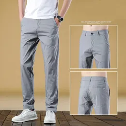 2024 Letnie męskie spodnie długie spodnie lodowe jedwabne spodnie mody Slim Fit Brocad bawełna menów męskości 240412