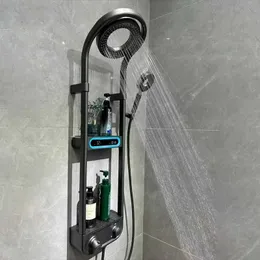 Badrum duschuppsättningar ny design high end badrum grå dusch set rund duschhuvud badtub varm och kall mässing LED Display mixer kran duschsystem T240422