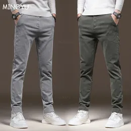 Mingyu Brand Classic Work Stretch Cargo Pants Men Cotton Fit Slip Grey Green Corea Autunno Inverno Spessi Casuals Casual Maschio 240409