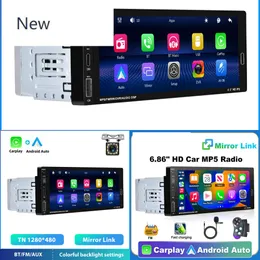 New 1 Din Carplay/auto Car MP5 HD Touch Screen Player with Bluetooth FM Radio Receiver Support TF/USB Rear View Camera