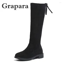 Boots Snow For Women Shoes Lace Up Platform Flock High Quality Slip On Med Heels Mid Calf Woman Winter Botas Grapara