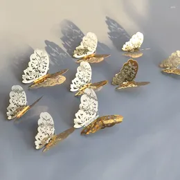 Adesivos de parede 12pcs 3d adesivo de borboleta oca para decoração de casa Diy Butterflies Fridge Room Decoração do casamento