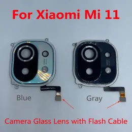 Kablar Original kameraram för Xiaomi Mi 11 MI11 5G Back Glass Camera Lens med Flash Flex Cable M2011K2C M2011K2G Ersättningsdelar