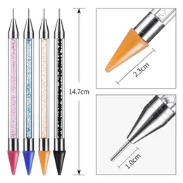 UNID ARTE CABEÇAS DULAÇÃO DE ACRYLIC Design Metal Dotting Cera Cera Rhinestones Gem Picking Picker Manicure Drill Drill Lápis Silicone Head Tool