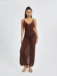 Vestido de banho feminina sem mangas de malha maxi vestido com decote em V e abrigo para festas noturnas encobrimento de roupas de praia