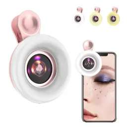 مرشحات عدسة ماكرو 15x للهاتف مع LED Ring Flash Light Smartie Selfie Live Streaming Light Light Pocket Phone Camera Camera
