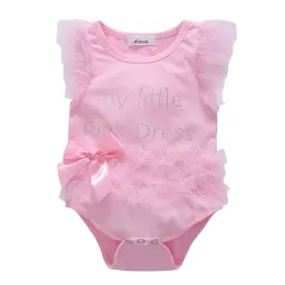 One-Pieces Baywell 024m Princess Baby Girls Rompers 자수 작은 분홍색 드레스 Ruffles Short Sleeve Jumpsuits 생일 옷