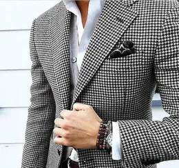Houndstooth Custom Made Mens Checkered Suit Dress 2019 Tailored black Weave Hounds Tooth Check wedding men suits jacketBlack pant9434039