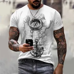 Męskie koszulki vintage męskie koszulka T-shirt Summer krótkiego rękawu 3D Kotwice Drukuj koszulka TOP TEE Owworg mens odzież Casual Streetwearl2404