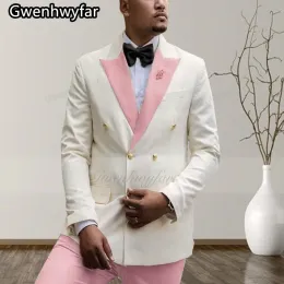 Ternos gwenhwyfar 2022 moda novo mass de traje masculino branco de traje de traje de colarinho rosa de terno rosa de terno de colar