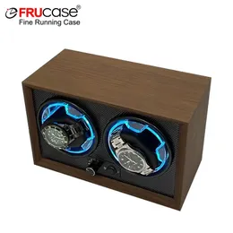 FRUCASE Wooden Watch Winder for Automatic Watches 2 Box Jewelry Display Collector Storage with Light 240412