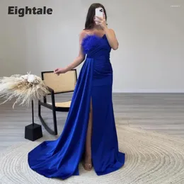 Abiti per feste Ottava Royal Blue Evening Feather a V-Neck Formal Satin Mermaid Gowns per Wedding Vestidos de Noche