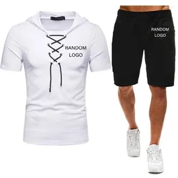 Erkek Trailsits Gizemli kapüşonlu t-shirt şort, rastgele desen kısa kollu 2 adet lüks baskılı nedensel yaz kıyafetleri