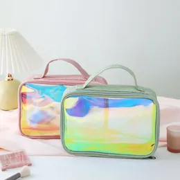 Portable Makeup Bag, Large Capacity Instagram Waterproof Laser PVC Storage Bag, Tourism Cosmetics Transparent Wash Bag