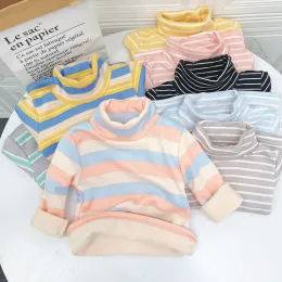 Tees inverno per bambini per bambini Longsleeved Tshirt Boys and Girls Plus Velvet Stried Termal METURE TACS