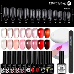 Kit Lilycute Nail Set med 16W UV Lamp Jelly Pink Gel Nail Polish Set Soft Gel Tips Adhesive Press On Nails Xxxxxl False Nail Tips