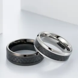 Bantlar 8 mm Moda Siyah Karbon Fiber Punk Yüzük Voor Mannen Roestvrij Stalen Ring Bruiloft Heren Sieraden