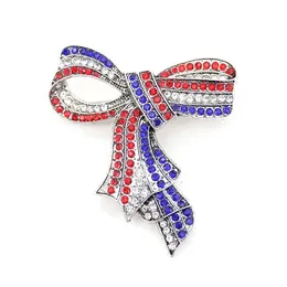 Pins Brooches 10 Pcs/Lot American Flag Brooch Red And Blue Crystal Rhinestone Bow-Knot Shape 4Th Of Jy Usa Patriotic Pins Drop Deli Dh0Ci