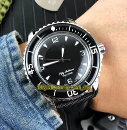 High Quality FIFTY FATHOMS 5015113052 Black Dial Japan Miyota Automatic Men039s Watch Sapphire Glass Black Bezel nylon Strap 1143902