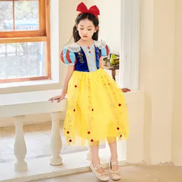 Children's day cosplay party dresses Girls embroidery lapel puff sleeve lace tulle dress kids Halloween Festival Performance clothes Z7854