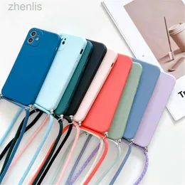 حالة الهاتف الخلوي Crossbody Strap Lanyard Cord Phone For iPhone 13 12 Mini 11 14 15 Pro X XR XS 6S 7 8 Plus Soft Silicone Cover D240424