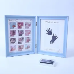 Frames Baby Hand Foot Print Hands Feet Baby Photo Frame DIY Handprint With Cover Fingerprint Ink Set Newborn Baby Growth Memorial Gift