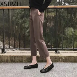 Женские штаны xsjpzh 2024 Корейский стиль с высокой талией Harlan Pant прямая нога универсальная мода женская труба брюки повседневная женщина
