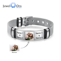 Strands Bracciale a catena regolabile per foto personalizzata personalizzata per uomo inciso in acciaio inossidabile 4 nomi regali di braccialetti per il giorno