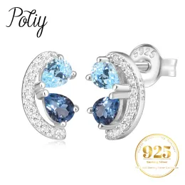 Earrings Potiy Pear Natural Sky London Blue Topaz 925 Sterling Silver Stud Earrings for Woman Daily Gemstone Fine Jewelry Birthday Gift