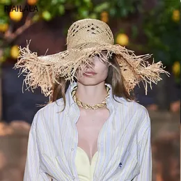 Frauen Sommer Natural Raffia Hut Girl Fashion Ribbon Floppy Shading Panama Wide Rand Sun Hats Urlaubsreise Strandstroh 240423