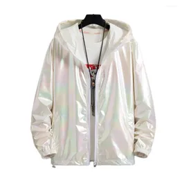 Herrenjacken Männer Sommer Eis Seide Leichte helle farbenfrohe reflektierende Sonnenschutzhäusers Langarmtaschen Mantel Streetwear Herrenjacke