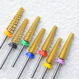 Bitar 24 mm lång volfram stål nagelborrbitar gyllene hållbar fräsning carbide f m c xc storlek manikyr tillbehör verktyg leveranser