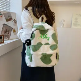 Mochila Nome bordado personalizado Carta personalizada Girl's Plush Bag Student Birthday Gift Mochilas suaves com nomes