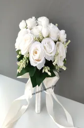 Braut Brautjungfer Hochzeit Bouquet Weiße Seidenblumen Rosen Künstliche Braut Boutonniere Stifte Mariage Bouquet Hochzeitszubehör 1082844