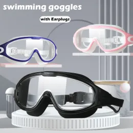 Accessoires Schwimmbrillen Silikon Schwimmbrille Großer Rahmen mit Ohrstöpsel Männer Frauen professionelle HD -Antifog -Brillen Schwimmzubehör