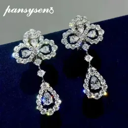 귀걸이 Pansysen Solid 925 Sterling Silver Sparkling Pear Cut 시뮬레이션 된 Moissanite Diamond Drop Earrings 웨딩 파티 Fine Jewelry Gift