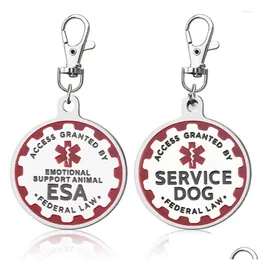 علامة بطاقة بطاقة الكلب علامة 2PCS علامات الخدمة الفولاذ المقاوم للصدأ محفورة على لوحة الدعم العاطفي للحيوانات إكسسوارات معرفات ESA Drop Del DH1ND