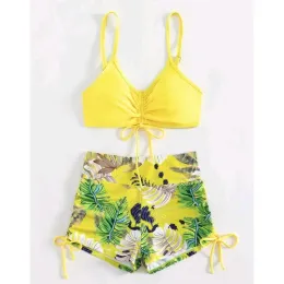Kostymer gula separata baddräkter tankini set kvinnlig badkläder sport strand simning slitage twopiece baddräkter pool kvinnor simning kostym