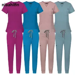 Beauty Agency Scrub Womens Anzug Tier Shop Veterinär Pflegezubehör Uniform atmungsaktive obere Hose Jogger Anzüge Unisex 240420