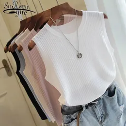 Knitted Vests Women Top O-Neck Solid Tank Blusas Mujer de Moda Spring Summer Summer Fashion Female Sleeveless Casual Thin Tops 4588 240408
