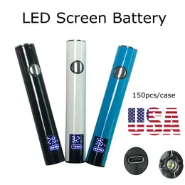 Batteria a LED USA Stock 400 mAh Batterie preriscaldate ricaricabili ricaricabili sigarette elettroniche dispositivi più recenti 150pcs/custodia 3 colori personalizza