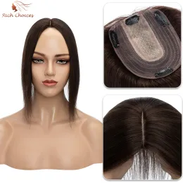 トッパーリッチな選択女性のための髪のトッパー本物の人間の髪のかつら10x12cmシルクベースクリップトップヘアピース脱毛灰色の髪