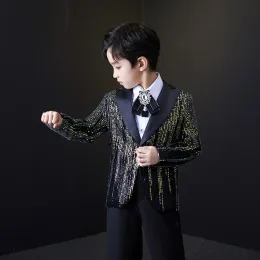 Blazers Boys Colorful Sequins Suit Set Children Piano Performance Handsome Catwalk Dress Costume Kids Blazer Flower Clothing Set